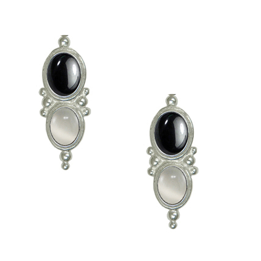 Sterling Silver Drop Dangle Earrings With Hematite And White Moonstone